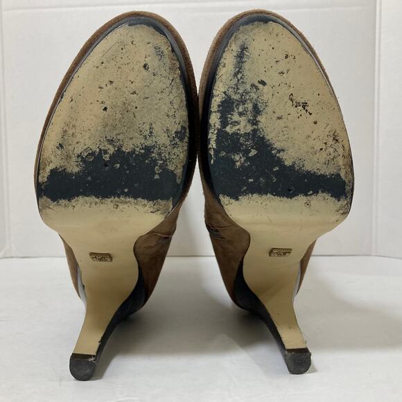 Brown suede mid calf boots, Anne Klein womens 7.5 brown hi heel platform bootie - Picture 13 of 14